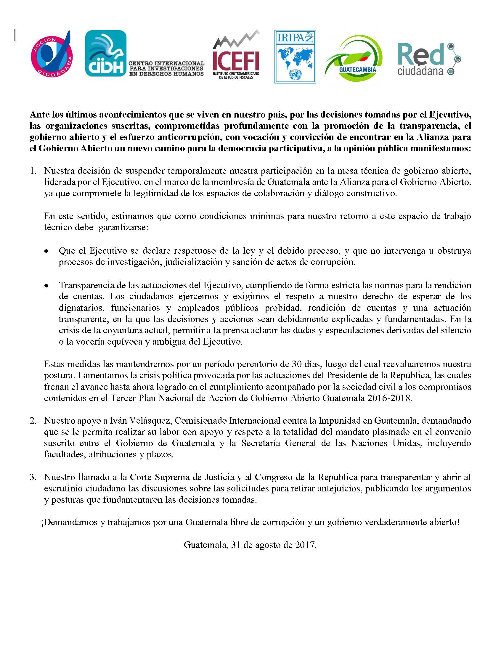 Pronunciamiento Alianza para el Gobierno Abierto